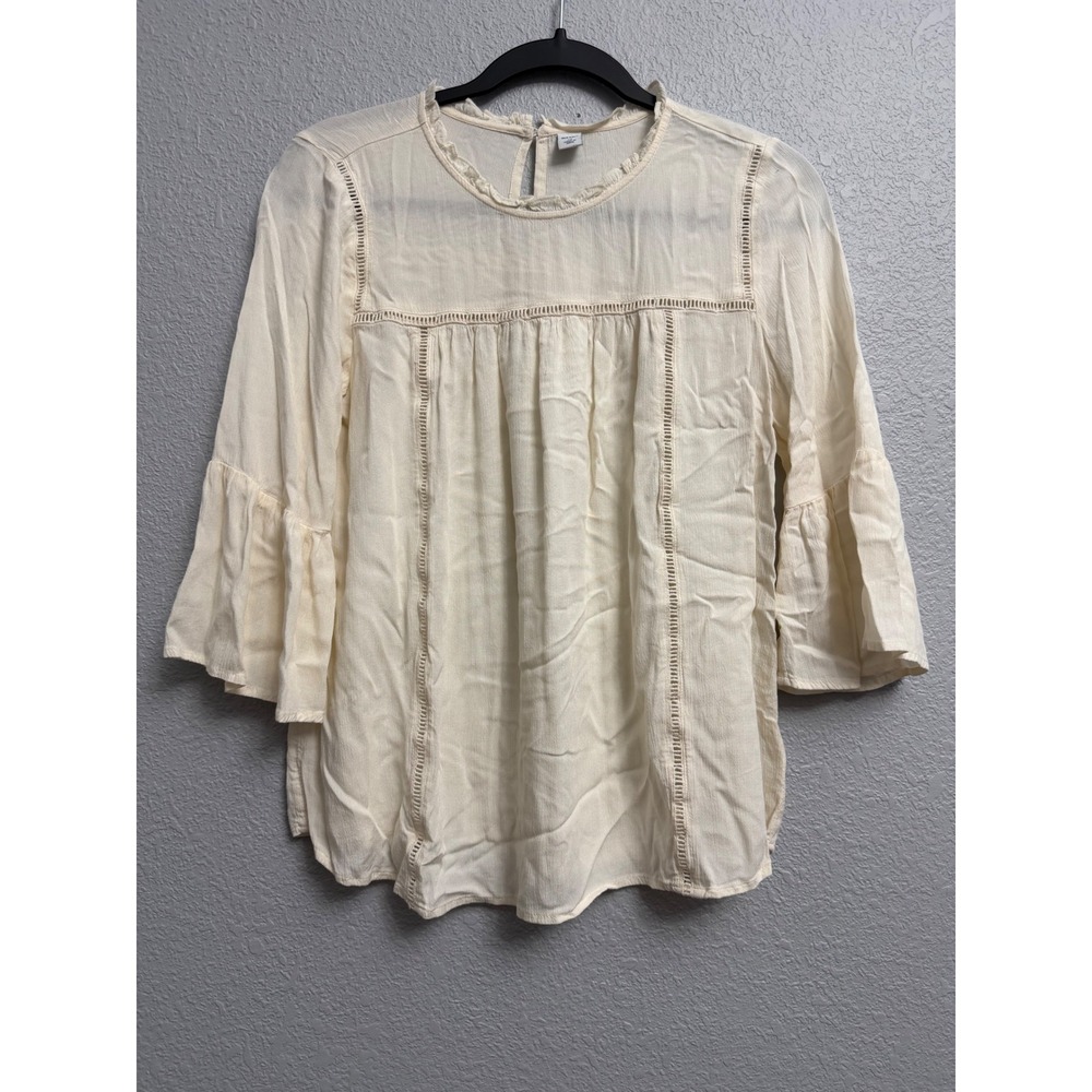 Old Navy Womens XS Cream Crochet Lace Boho Peasant Blouse Bell Sleeve Off White - Picture 1 of 7